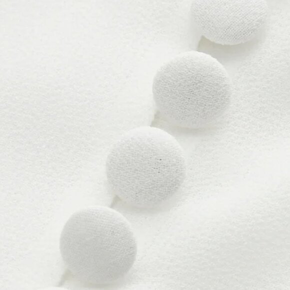 Semi-Sheer Ruffled Detail Blouse w/ Contrasting Tie | Size L | Off White - Picture 5 of 15